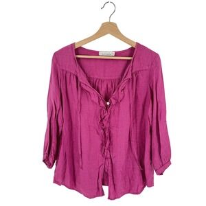 Cut Loose Ruffle Fuschia Blouse Medium Linen Lagenlook Boho Made in USA